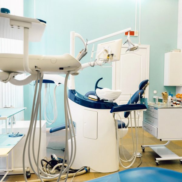 An empty chair in the dentist's office. Empty dentist's office